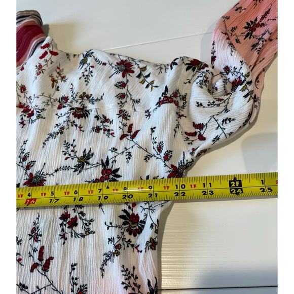 POL Ombre Floral Button Up Blouse Sz M Pink Red Cream Boho Gauze Top Casual - Picture 10 of 11